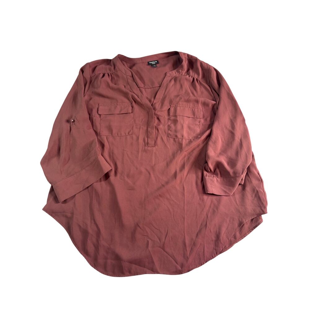 Torrid Harper Blouse Size 1 1X Mauve Pink V Neck Long Sleeve Tunic Top